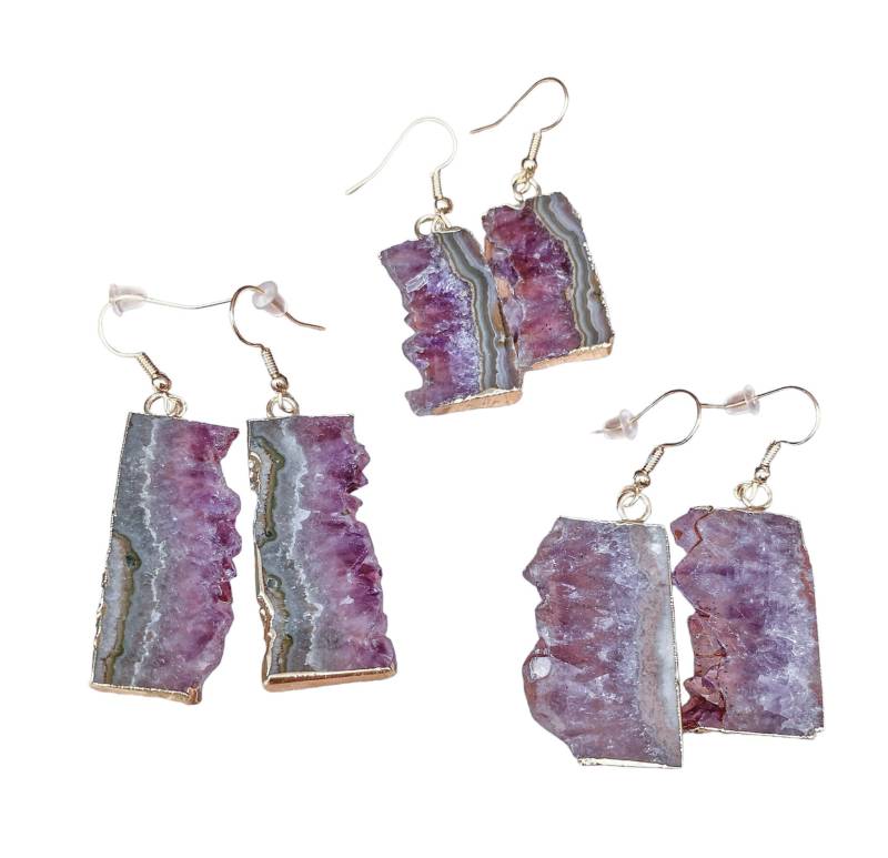 Rohe Amethyst Scheiben Ohrringe - Wähle Gold Oder Silber Rohe Amethyst Scheiben Ohrringe - Wähle Gold Oder Silber von annieowinola
