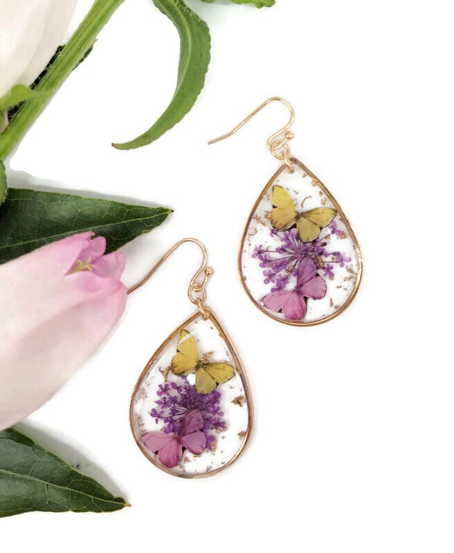 Getrocknete Gepresste Blumen Mit Schmetterling Aufkleber Für Harz Ohrringe Geschenke Sie von annstylestore