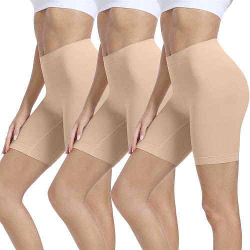 anqier Radlerhose Damen Kurz Hose Unterkleid Rock Anti Scheuern Kurze Leggings Nahtlos Hohe Unterwäsche Boxershorts Damen Sommer für Yoga, Fitness, Täglich Tragen 3er Pack von anqier