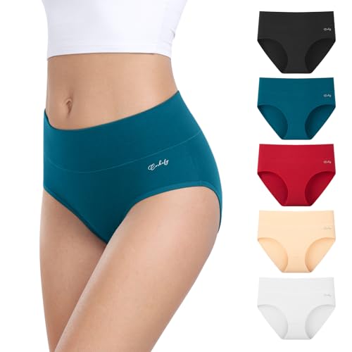 anqier Unterhosen Damen, 5er Pack Stretch Baumwolle Hohe Taille Slips Damen Atmungsaktiv Panties Weich Frauen Unterwäsche von anqier