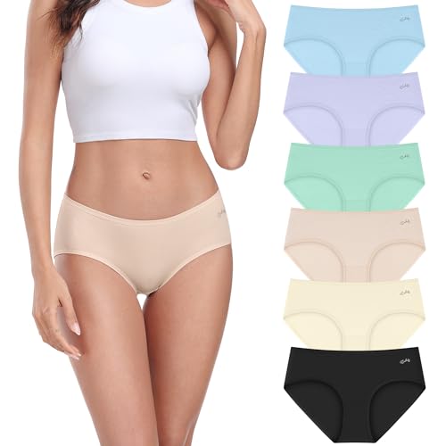 anqier Unterhosen Damen, 6er Pack Baumwolle Mittlere Taille Slips Damen Bequeme Atmungsaktiv Hipster Pantys Weich Frauen Unterwäsche von anqier