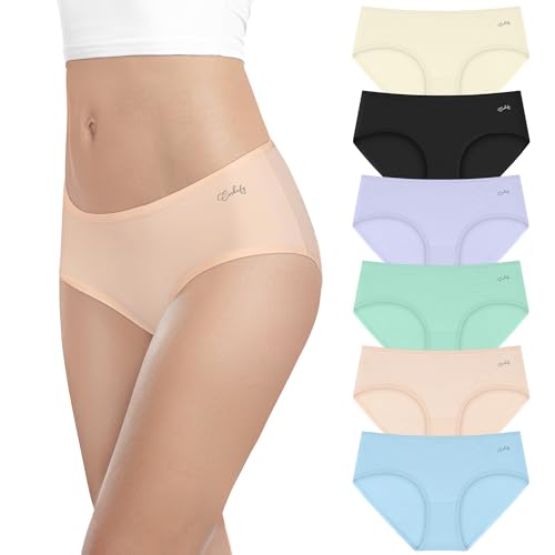 anqier Unterhosen Damen, 6er Pack Baumwolle Mittlere Taille Slips Damen Bequeme Atmungsaktiv Hipster Pantys Weich Frauen Unterwäsche von anqier