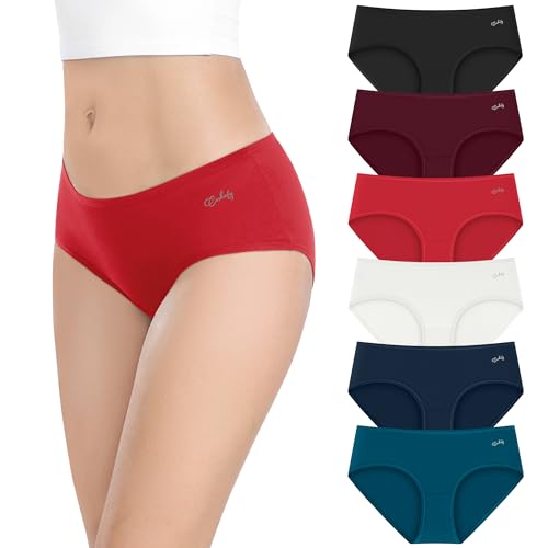 anqier Unterhosen Damen, 6er Pack Baumwolle Mittlere Taille Slips Damen Bequeme Atmungsaktiv Hipster Pantys Weich Frauen Unterwäsche von anqier