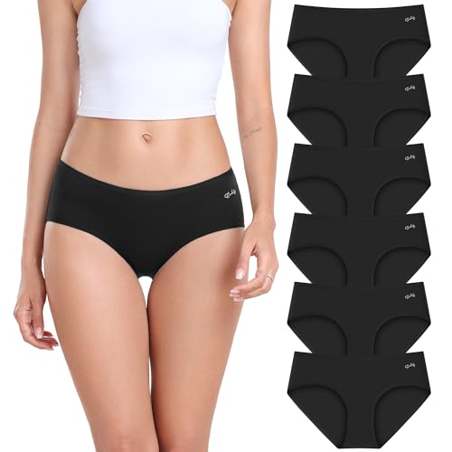 anqier Unterhosen Damen, 6er Pack Baumwolle Mittlere Taille Slips Damen Bequeme Atmungsaktiv Hipster Pantys Weich Frauen Unterwäsche von anqier