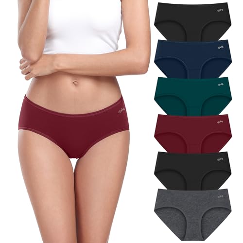 anqier Unterhosen Damen, 6er Pack Baumwolle Mittlere Taille Slips Damen Bequeme Atmungsaktiv Hipster Pantys Weich Frauen Unterwäsche von anqier