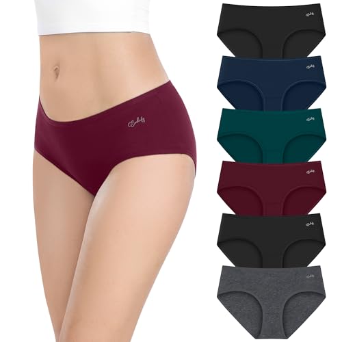 anqier Unterhosen Damen, 6er Pack Baumwolle Mittlere Taille Slips Damen Bequeme Atmungsaktiv Hipster Pantys Weich Frauen Unterwäsche von anqier