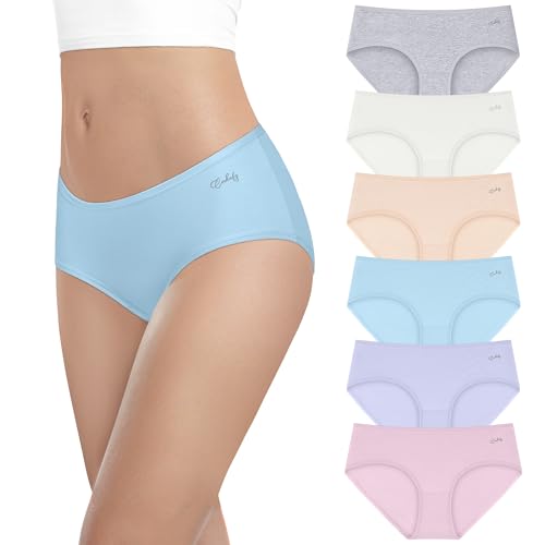 anqier Unterhosen Damen, 6er Pack Baumwolle Mittlere Taille Slips Damen Bequeme Atmungsaktiv Hipster Pantys Weich Frauen Unterwäsche von anqier