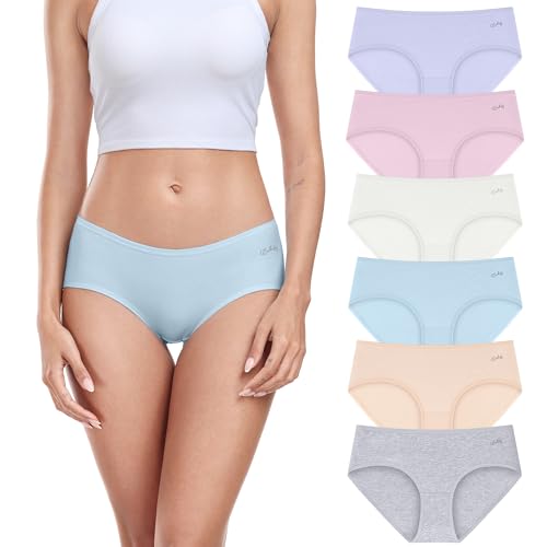 anqier Unterhosen Damen, 6er Pack Baumwolle Mittlere Taille Slips Damen Bequeme Atmungsaktiv Hipster Pantys Weich Frauen Unterwäsche von anqier