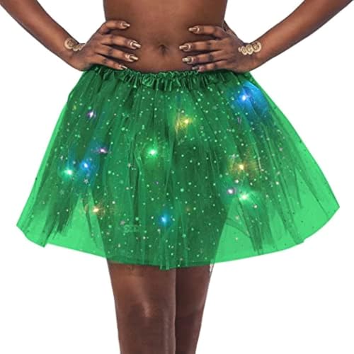 Damen Erwachsene Tüll Tutu Röcke Pailletten Sterne Rock LED Licht Up Tutu Rock Party Tanz Flackern (Grün) von anso