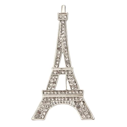 Paris Eiffelturm Rheine Kristall-Brosche Halskette Anhänger Schmuck (Silber) von anso