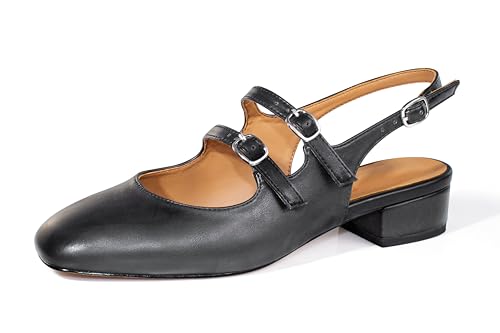 anteikira Damen-Flats mit rundem Zehenbereich, geschlossener Zehenbereich, Doppelriemen, Mary Jane Flats für Damen, 2,5 cm Absatz, Anzugschuhe, niedriger Absatz, lässig, Arbeit, Büro, Pumps für Damen von anteikira