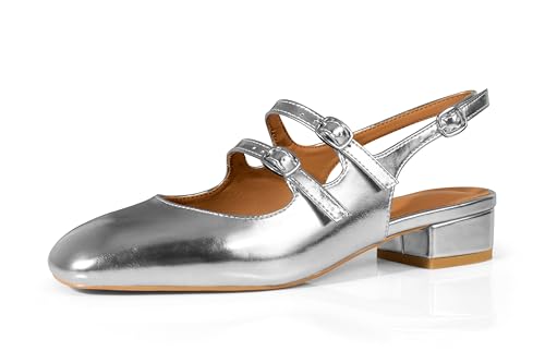 anteikira Damen-Flats mit rundem Zehenbereich, geschlossener Zehenbereich, Doppelriemen, Mary Jane Flats für Damen, 2,5 cm Absatz, Anzugschuhe, niedriger Absatz, lässig, Arbeit, Büro, Pumps für Damen von anteikira