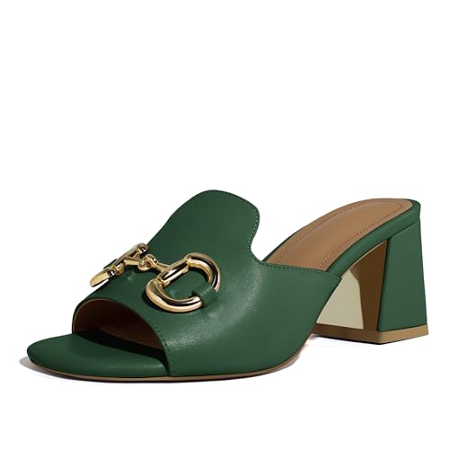 anteikira Damen-Sandalen, quadratisch, offener Zehenbereich, Schnalle, zum Hineinschlüpfen, hoher Blockabsatz, Pantoletten, rückenfrei, hohe Absätze, modische Sommerabsätze, Grün , 39 EU von anteikira