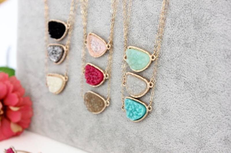 Druzy Halskette, Goldkette, Personalisierte Pedant, Birthstone 14K Gold Füllen, Wählen Sie Ihre Farbe, Lange Kette Halskette von anthology27