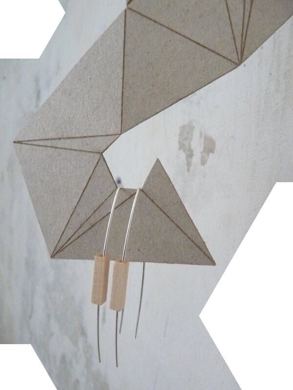 Ohrhänger - Sterling Silber 925 Klar Lackiertes Vierkantrohr Aus Holz. Leicht, Modern, Grafisch, Minimal von anthonymdone