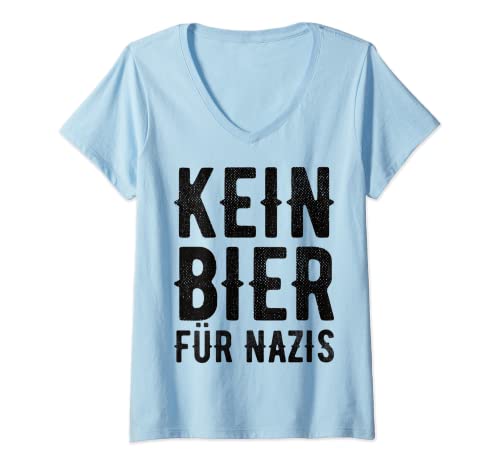Damen kein Bier für Nazis T-Shirt mit V-Ausschnitt von anti Nazi Alkohol trinken Spruch Geschenkidee