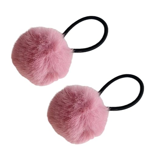 2 Stück niedliche Pompons Haargummis für Frauen Pferdeschwanz-Halter, niedliche Haargummis, bunt, pelziger Ball, Haargummi, Haargummis für Mädchen von antianzhizhuang