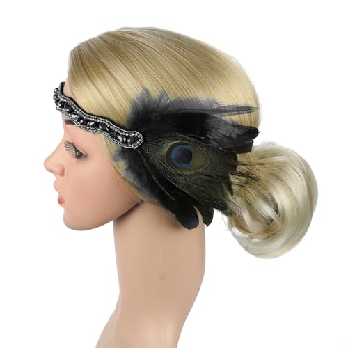 Feder-Stirnband für Damen, elastisch, 1920er-Jahre-Stirnband, Karneval, Hochzeit, Party, Braut, Fotografie, Haarschmuck, 1920er-Jahre-Stirnband, für Damen, 1920er-Jahre-Stirnband, schwarz, von antianzhizhuang