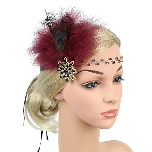 Flapper-Accessoires für Damen, GatsbyParty-Kostüm, Federn, Stirnband mit Strasssteinen, Cocktail-Party, Abschlussball, elegante Kopfbedeckung, festliches Haar-Accessoire, auffälliges Haar-Accessoire, von antianzhizhuang