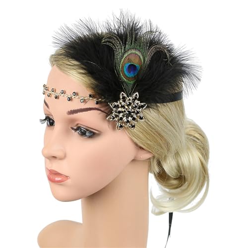 Flapper-Accessoires für Damen, GatsbyParty-Kostüm, Federn, Stirnband mit Strasssteinen, Cocktail-Party, Abschlussball, elegante Kopfbedeckung, festliches Haar-Accessoire, auffälliges Haar-Accessoire, von antianzhizhuang