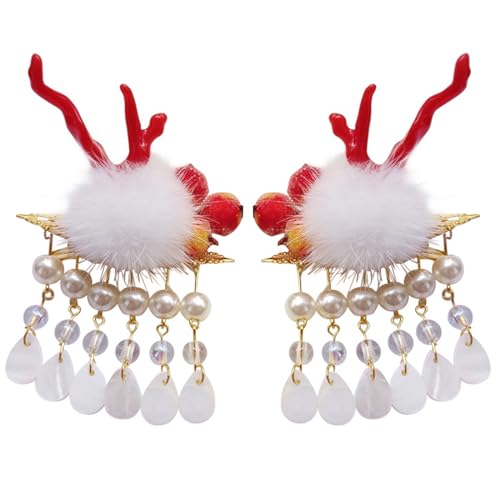 Haarspange Horn Pompons Haarnadel Clip Mädchen Niedliche Haarspangen Clip Kopfschmuck Haar Loong Jahr Spaß Haarnadel Kreative Haarnadel von antianzhizhuang