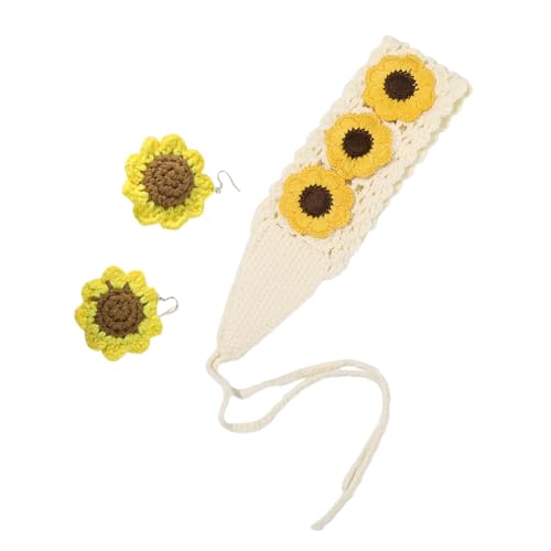 Häkel-Stirnbänder für Mädchen, Sonnenblumen, Kopfbedeckung, Ohrringe, Haarbänder, Zubehör, Sonnenblume, Frühling, Haarbänder, Geburtstag, Party, Stricken, Geschenke, Ohrringe von antianzhizhuang