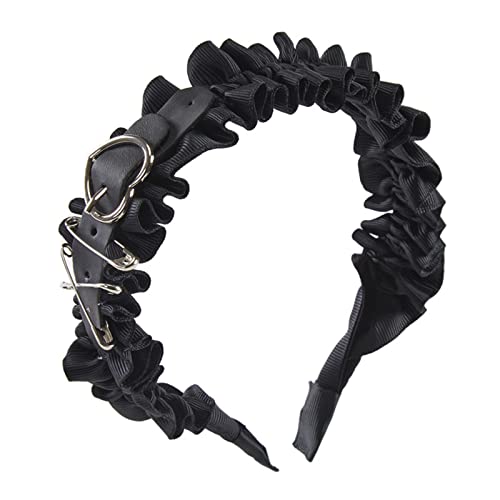 Plissiertes Stirnband, schwarzes Stirnband, Gothic-Kopfbedeckung, Y2K-Schnalle, Stirnband für Damen, Punk-Stirnband, Gothic-Stirnband, plissierte Stirnbänder von antianzhizhuang