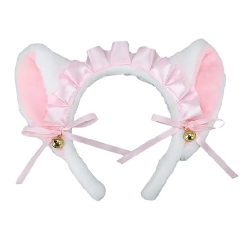 Rosa gerüschtes Spitzen-Stirnband, wunderschöne französische Kopfbedeckung mit Glocken, Kopfbedeckung, Dienstmädchen-Kopfbedeckung, Zubehör, Ohr-Stirnband für Erwachsene von antianzhizhuang