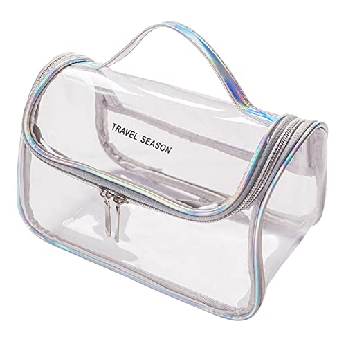 Transparente Kosmetiktasche für Damen, PVC, wasserdicht, Reise-Make-up-Tasche, transparenter Kulturbeutel, Aufbewahrungsbeutel, Kulturbeutel für Damen, klein für die Schule, Silbergrau von antianzhizhuang