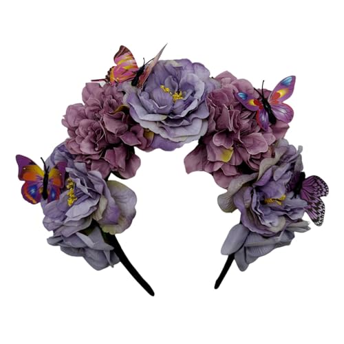 Zarte Blume, ethnische Mädchen, Cosplay, Haarreif, Braut, Hochzeit, Stirnband mit realistischem Schmetterlings-Dekor, Blumen-Haarbänder für Mädchen, Blumen-Haarband für Frauen von antianzhizhuang