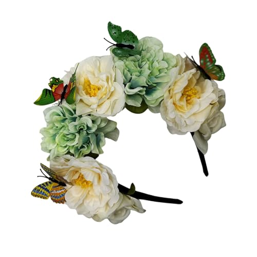 Zarte Blume, ethnische Mädchen, Cosplay, Haarreif, Braut, Hochzeit, Stirnband mit realistischem Schmetterlings-Dekor, Blumen-Haarbänder für Mädchen, Blumen-Haarband für Frauen von antianzhizhuang