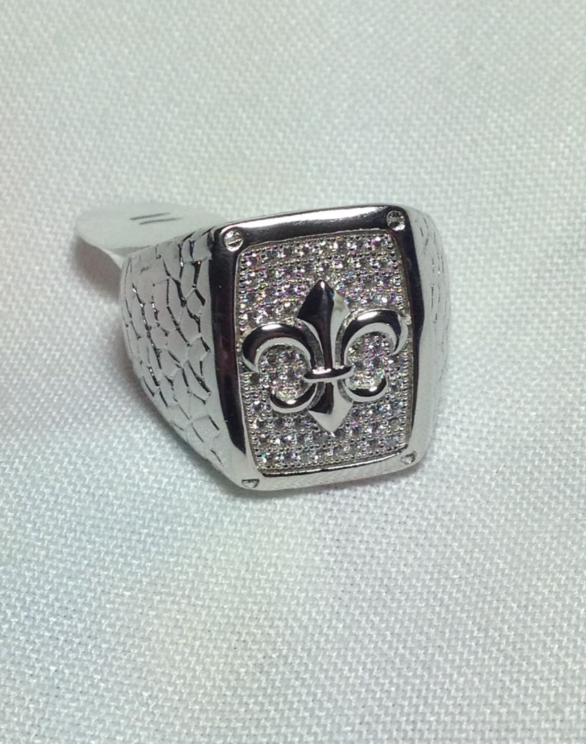 Herren Sterling Silber Fleur - De Lis Micro Pave Ring von antiqueandmore
