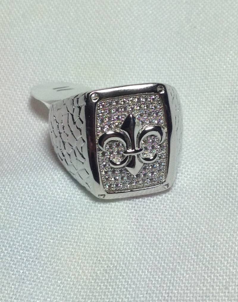 Herren Sterling Silber Fleur - De Lis Micro Pave Ring von antiqueandmore