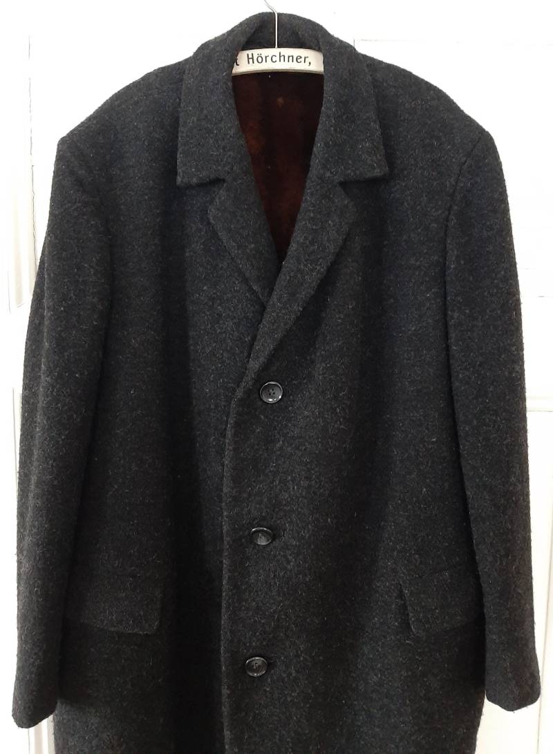Rar Antiker Anthrazitschwarzer Herrenmantelwintermantelwollmantel Mit Herausnehmbaren Futter von antiqueworkwear