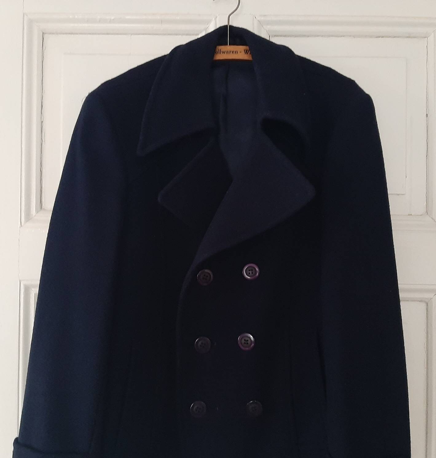 Rar Antiker Dunkelblauer Kurzmanteljackewollmanteljackeovercoat Aus Den 1930Iger/1940Iger Jahren ... Doppelbrust & Rückengürtel von antiqueworkwear