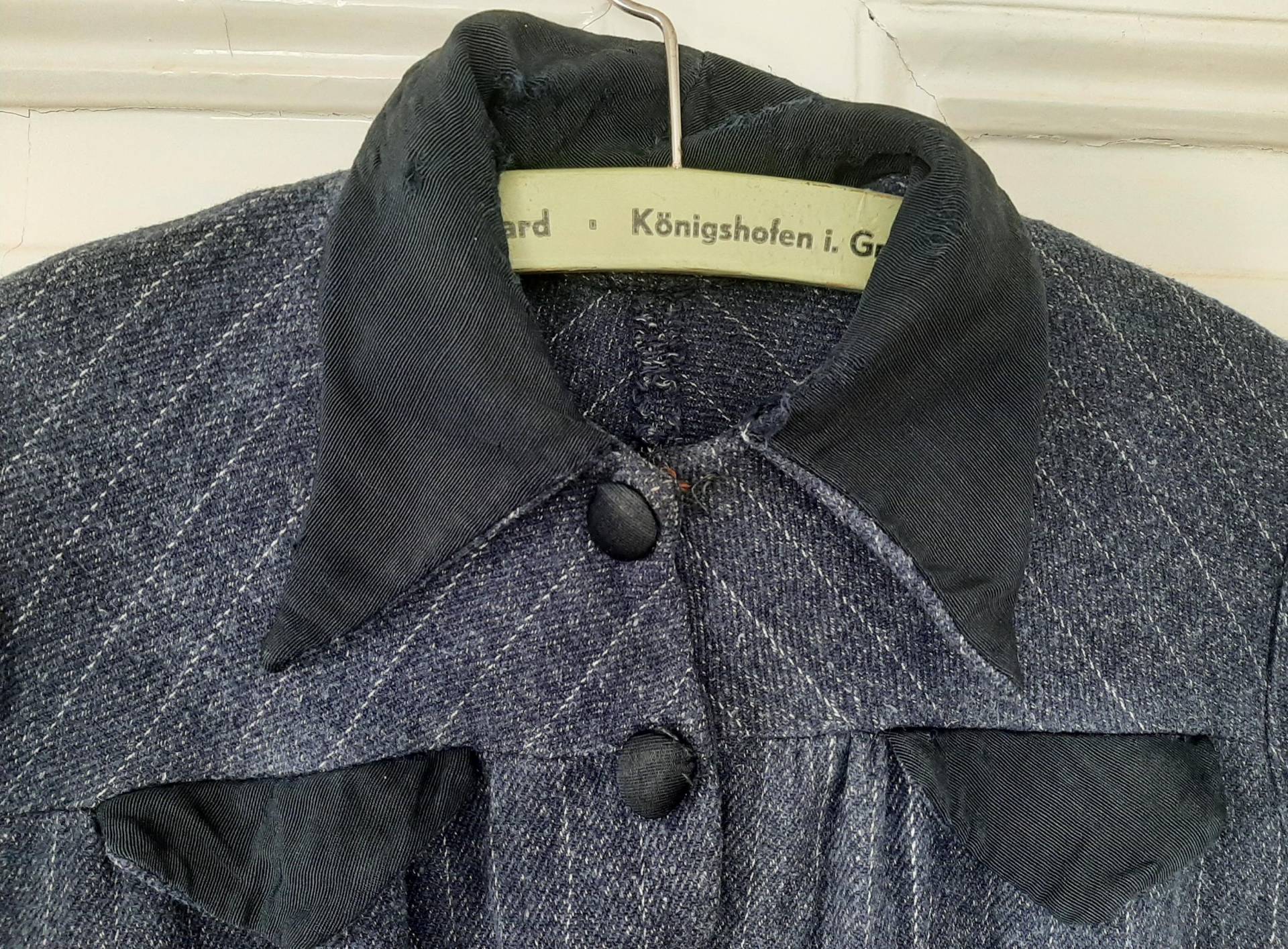 Rar Antikes Indigoblaues Bäuerinnenkleiddamenkleidarbeitskleid Aus Wollstoff Mit Nadelstreifen...1930Iger/1940Iger Jahre von antiqueworkwear