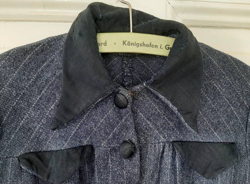 Rar Antikes Indigoblaues Bäuerinnenkleiddamenkleidarbeitskleid Aus Wollstoff Mit Nadelstreifen...1930Iger/1940Iger Jahre von antiqueworkwear