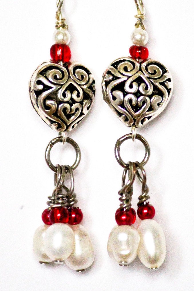 Filigrane Silber Herzohrringe - Perlen Herz Handwerker Ohrringe Geschenke Für Sie von antonioandfrankie