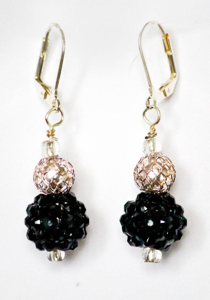 Schwarz Und Silber Perlen Ohrringe - Schwarz Silber Klunker Handwerker Geschenke Für Sie von antonioandfrankie