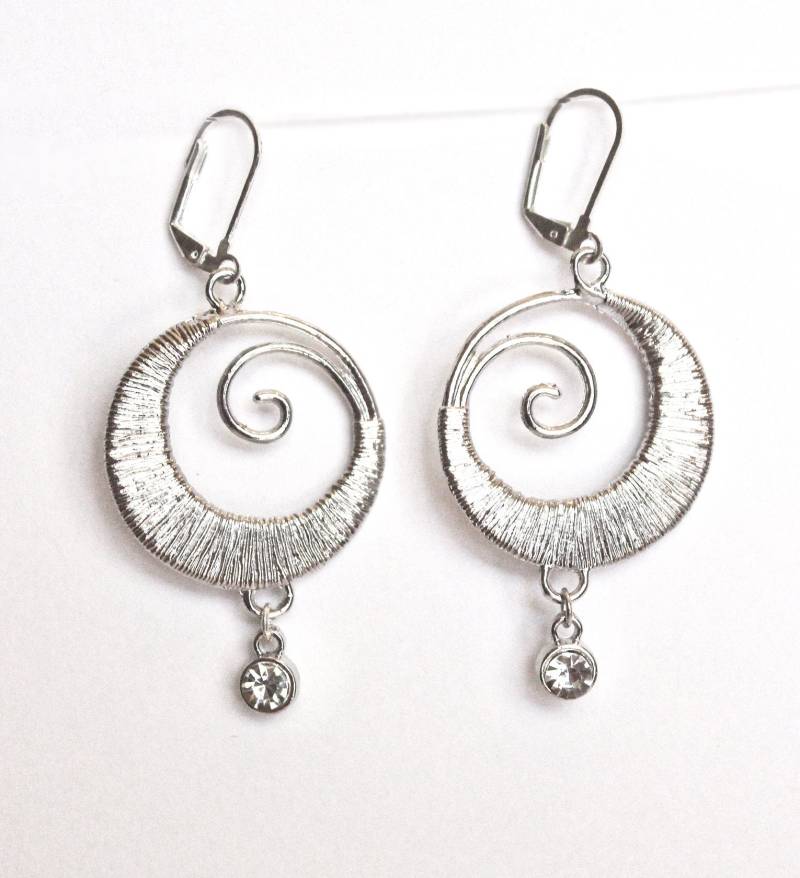 Silber Spirale Strass Ohrringe-Silber/Weiß Ohrringe-Handwerker Verpackt Spiral Ohrringe-Geschenke Für Sie von antonioandfrankie