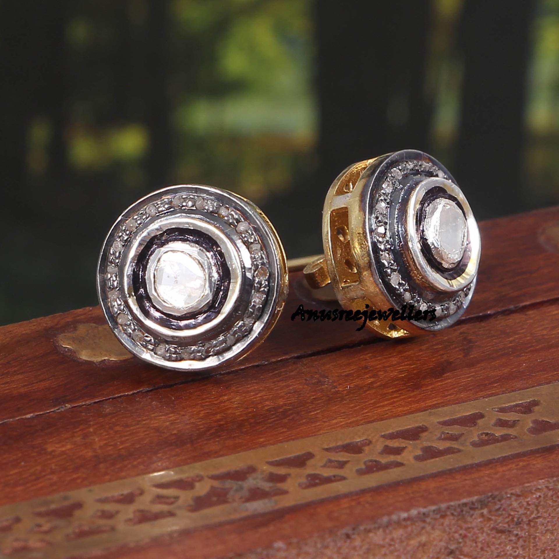 Polki Ohrring Rose Cut Diamant 925 Sterling Silber Pave Ohrringe Handmade Frauen Schmuck Geschenk Für Sie Im Angebot von anusreejewellers