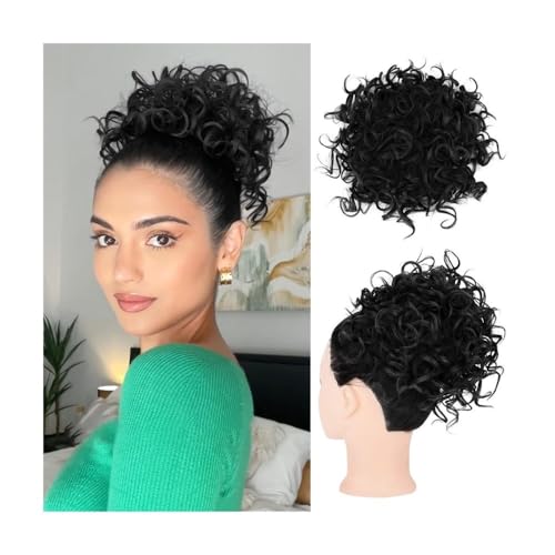 Haarknoten, Damen-Roll-Dutt mit Kordelzug, unordentliches kleines Rollen-Haarpaket, realistischer Pferdeschwanz aus Hochtemperaturseide,für Frauen(Black) von anxinda