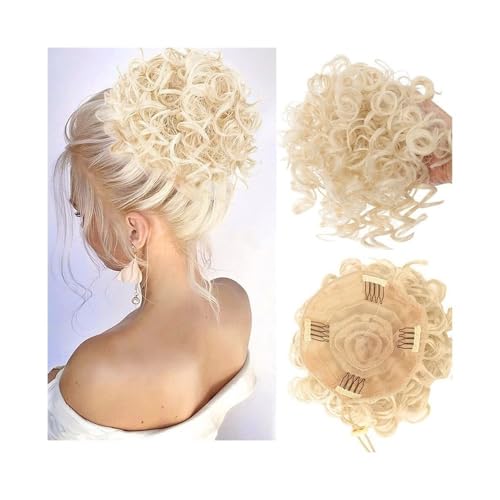 Haarknoten, Damen-Roll-Dutt mit Kordelzug, unordentliches kleines Rollen-Haarpaket, realistischer Pferdeschwanz aus Hochtemperaturseide,für Frauen(Golden white) von anxinda