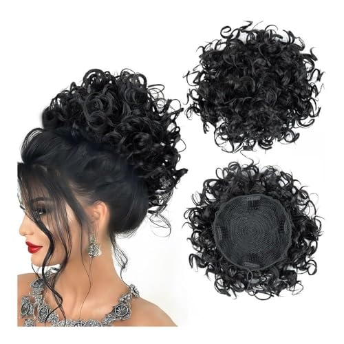 Haarknoten, Kordelzug-Lockenknoten, synthetischer Chignon-Haarteil for Frauen, Kordelzug-Pferdeschwanz, verworrener lockiger Schwanz, Clip-Haarverlängerungen,für Frauen(Black) von anxinda