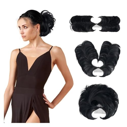 Haarknoten, Messy Bun Haarteil Kamm Clip – Vielseitige Hochsteckfrisur for Frauen, Kurzes & Glattes Haar,für Frauen(Dark black) von anxinda