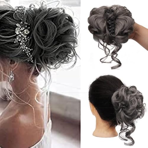 Haarknoten, Perücke Kugelkopf Damenmode großer Griff langer Bart chaotisch lockiges Haar Ring Damen Haarknoten lockiges Haar Tasche,für Frauen(Dark gray) von anxinda