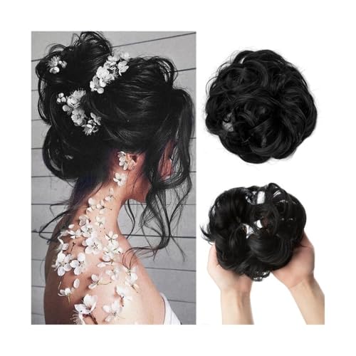 Haarknoten, Synthetische Haarknoten-Extensions, chaotisch, lockig, elastisch, Haargummis, Haarteile, synthetische Chignon-Donut-Hochsteckfrisuren, Haarteile for Frauen,für Frauen(Black) von anxinda