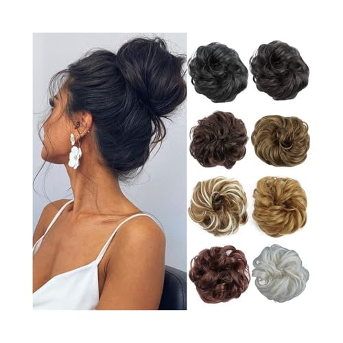 Haarknoten, Synthetische Haarknoten Perücke Donut gewellt elastische Gummi Scrunchie Haarteile Damen Haarverlängerung lockig Wrap,für Frauen(Black) von anxinda