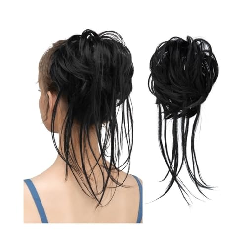 Haarknoten, Synthetische elastische unordentliche Dutt-Haarteile lockiges Haargummi schwarz blond braun Chignon Band Hochsteckfrisur Donut for Frauen gefälschtes Haar,für Frauen(Black) von anxinda