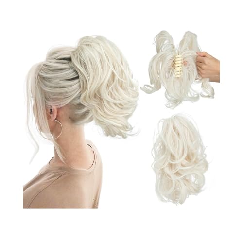 Haarknoten, Verstellbarer, kurzer Clip-In-Pferdeschwanz mit voluminösen Locken for Damen,für Frauen(White) von anxinda